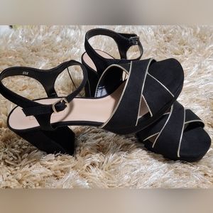 POP Women's Black Heeled Pumps Sandals